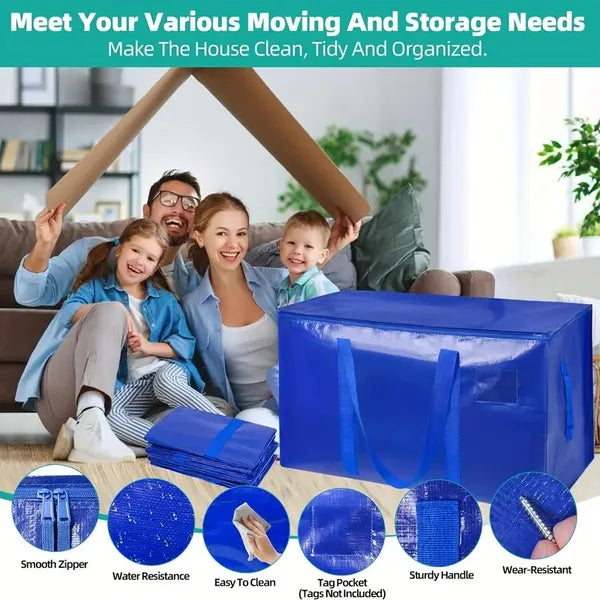 8-Piece Large Zippered Storage Tote Set with Handles | Space-Saving Shelf & Moving Bags
