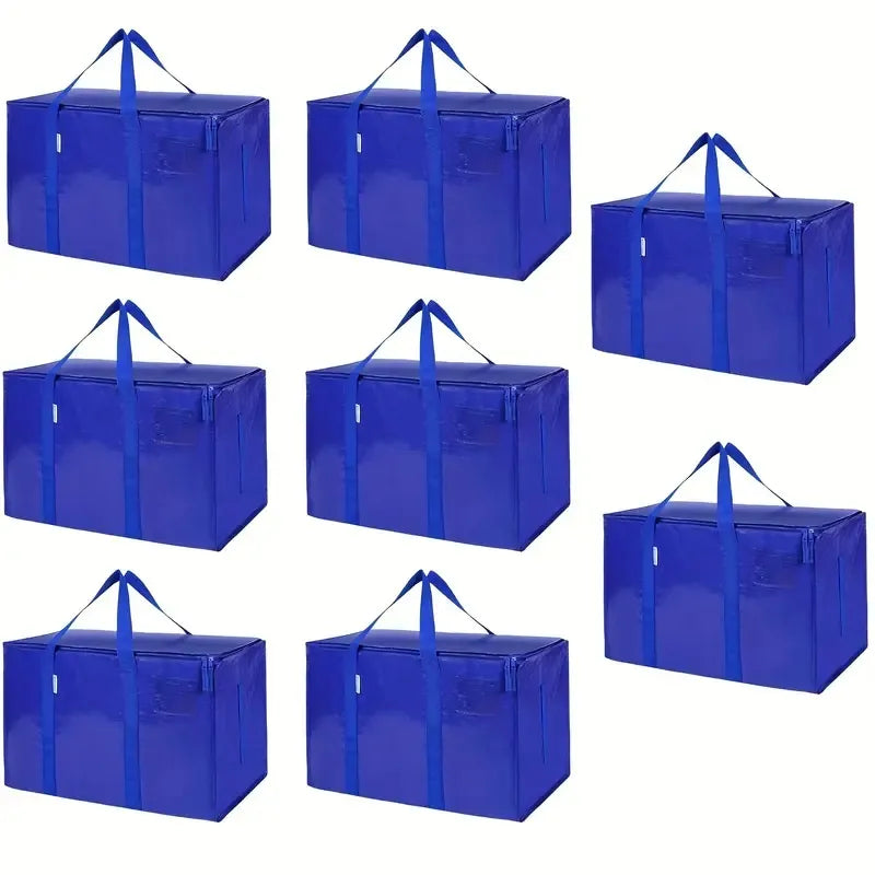8-Piece Large Zippered Storage Tote Set with Handles | Space-Saving Shelf & Moving Bags