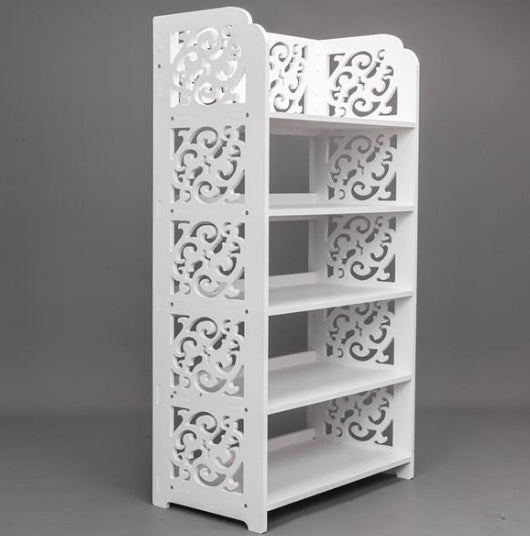 5-Tier White Carved Shoe Rack | Space-Saving Freestanding Shoe Storage Organizer