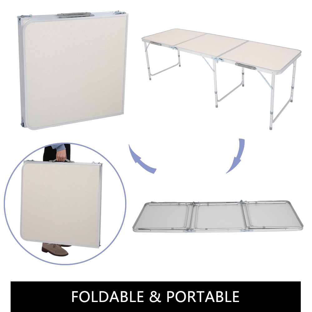 6ft Folding Table – Portable Outdoor Table with Aluminum Frame (Heavy-Duty, Silver)