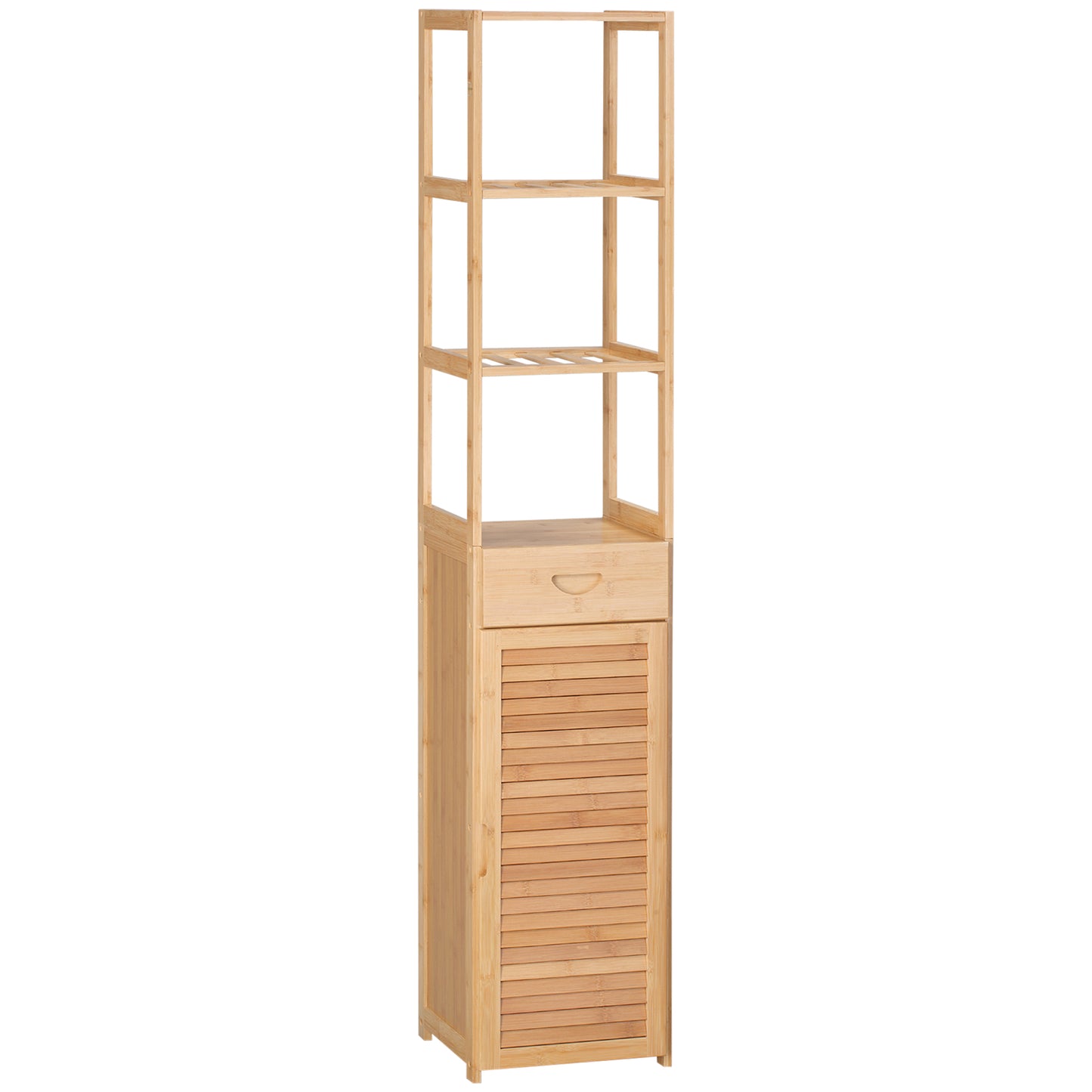 Bamboo Dorm Storage Cabinet with Drawer & Slatted Shelves | Tall Narrow Organizer for Small Spaces