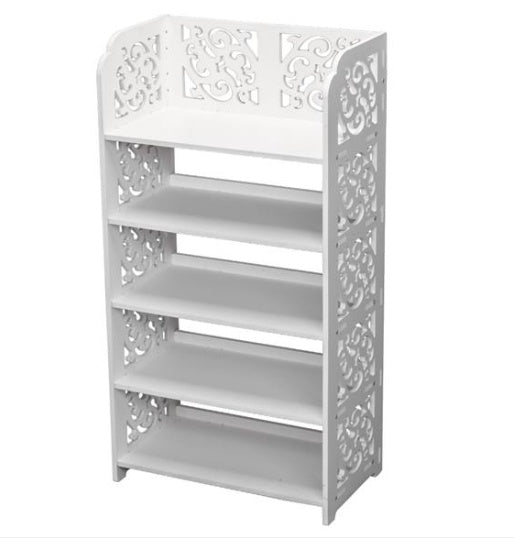 5-Tier White Carved Shoe Rack | Space-Saving Freestanding Shoe Storage Organizer