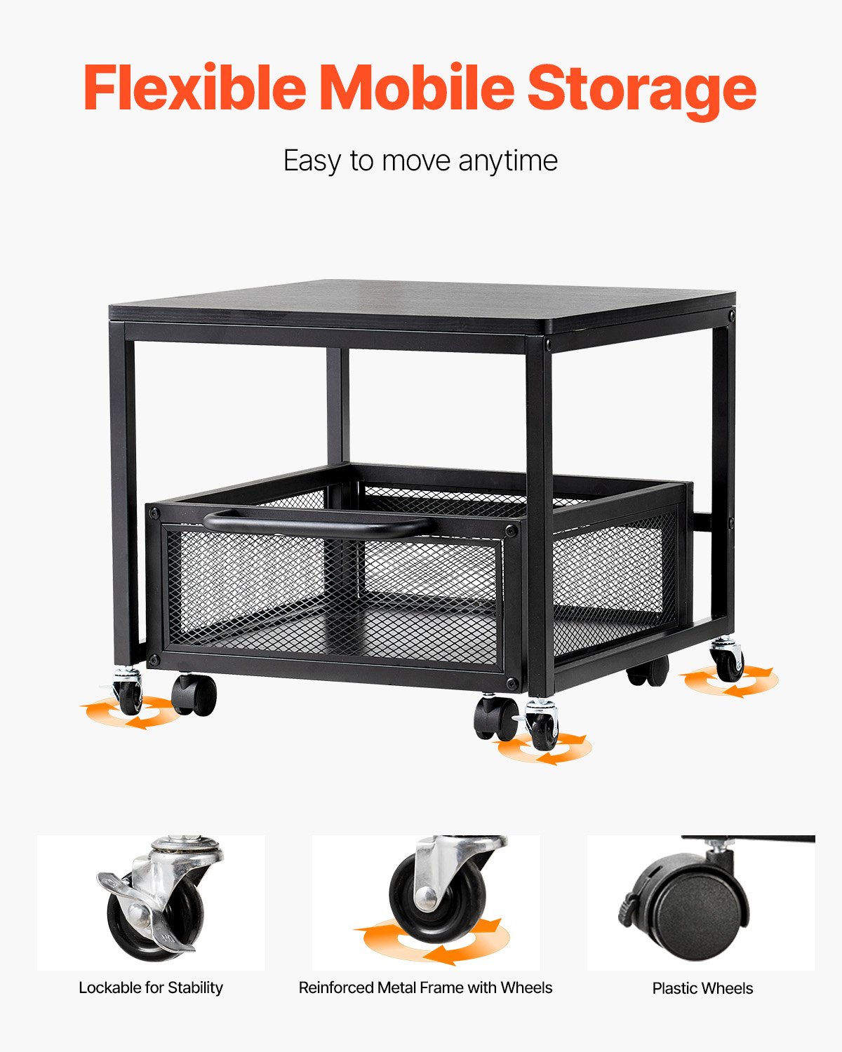 Mini Fridge Stand with Pull-Out Storage Cart & Locking Wheels | Black Organizer Shelf for Dorms, Offices & Small Spaces