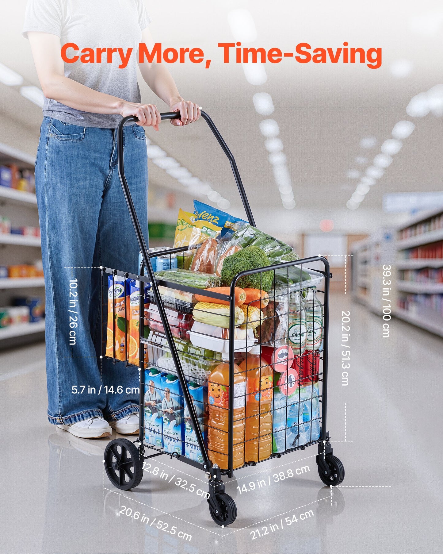 Rolling Folding Shopping Cart – Heavy Duty Grocery & Clothing Utility Cart