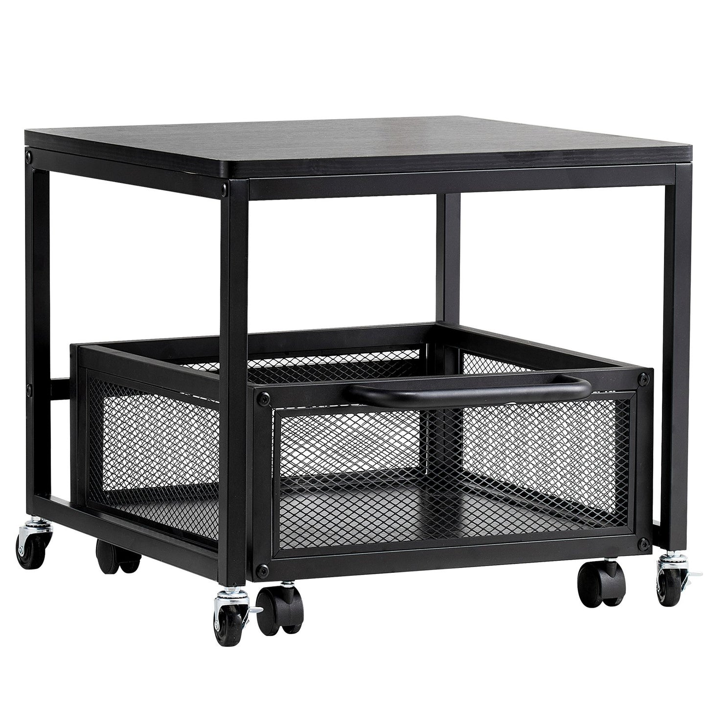 Mini Fridge Stand with Pull-Out Storage Cart & Locking Wheels | Black Organizer Shelf for Dorms, Offices & Small Spaces