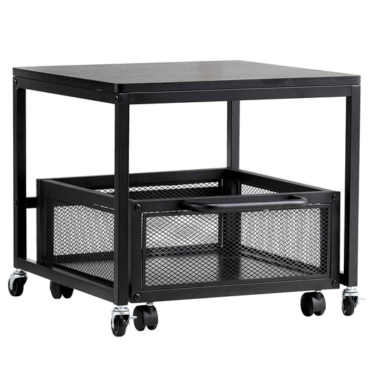 Mini Fridge Stand with Pull-Out Storage Cart & Locking Wheels | Black Organizer Shelf for Dorms, Offices & Small Spaces