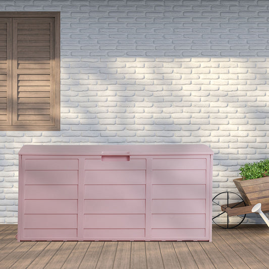 Pink Outdoor Storage Box with Wheels | 75-Gallon Weather-Resistant Deck Box