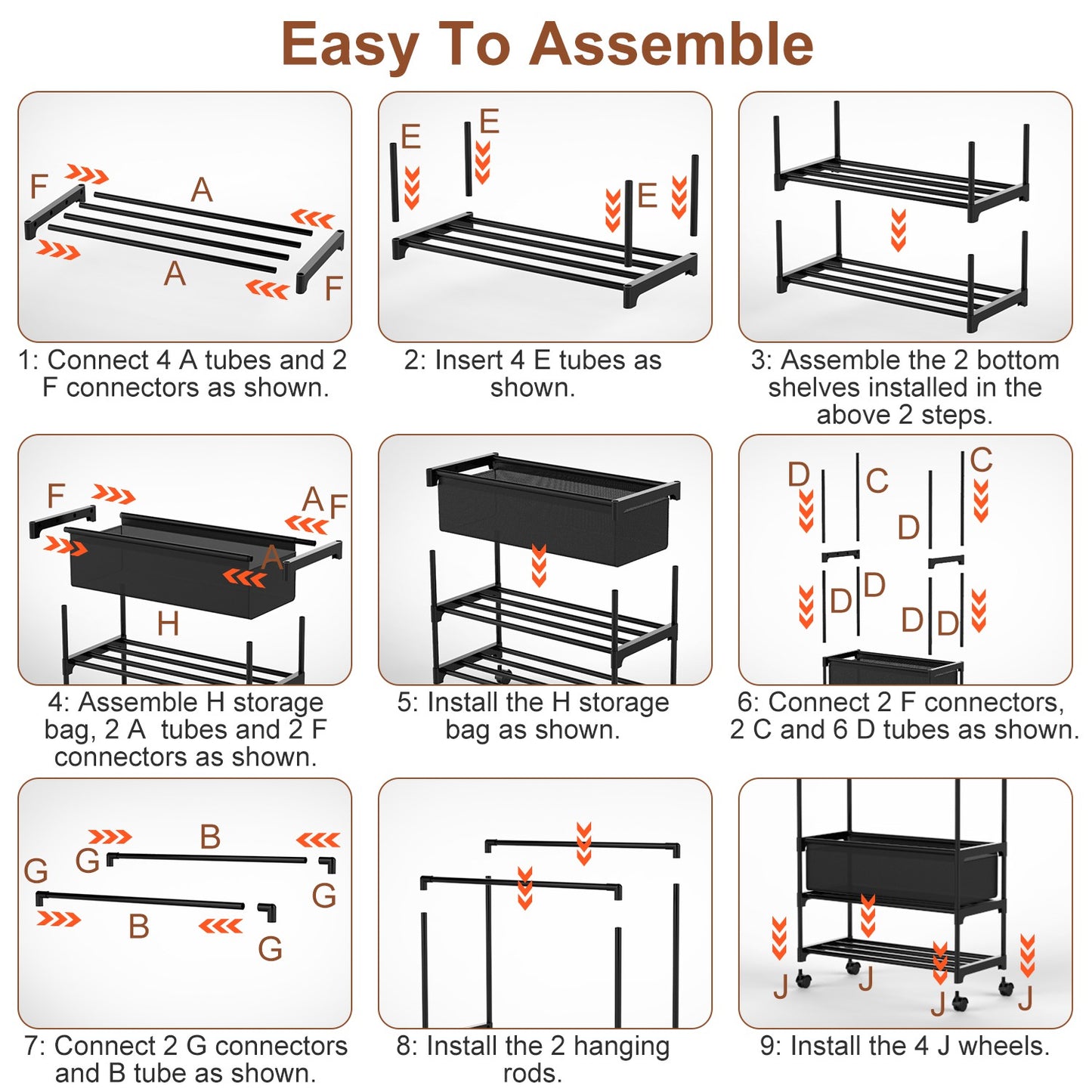 Double Rod Garment Rack with Shelves, Storage Bag & Lockable Wheels | Adjustable Portable Closet