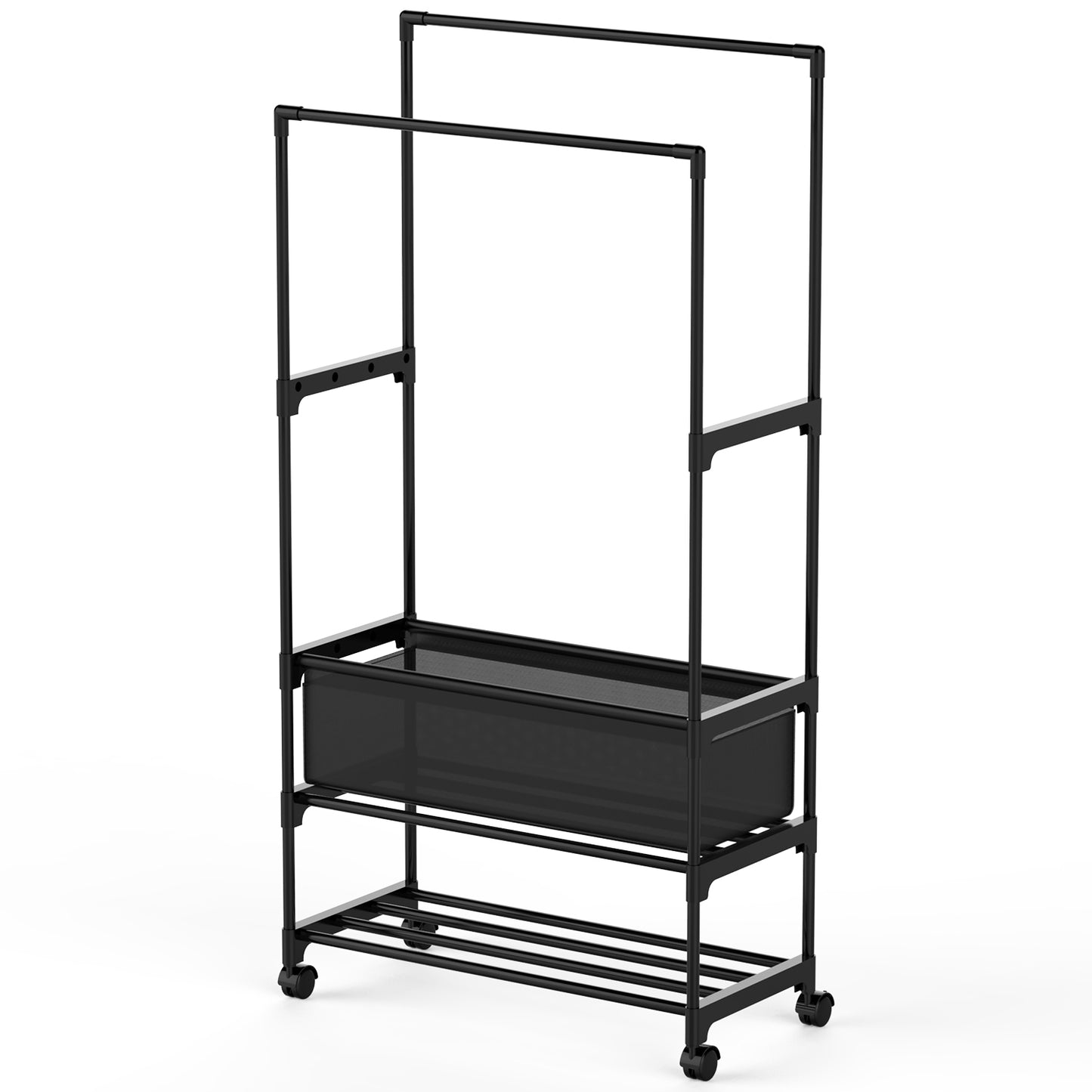 Double Rod Garment Rack with Shelves, Storage Bag & Lockable Wheels | Adjustable Portable Closet