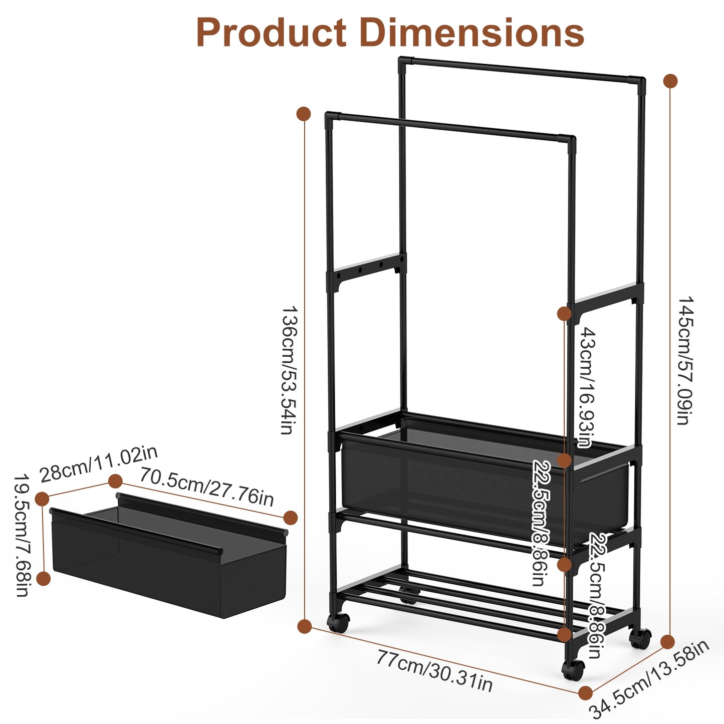 Double Rod Garment Rack with Shelves, Storage Bag & Lockable Wheels | Adjustable Portable Closet