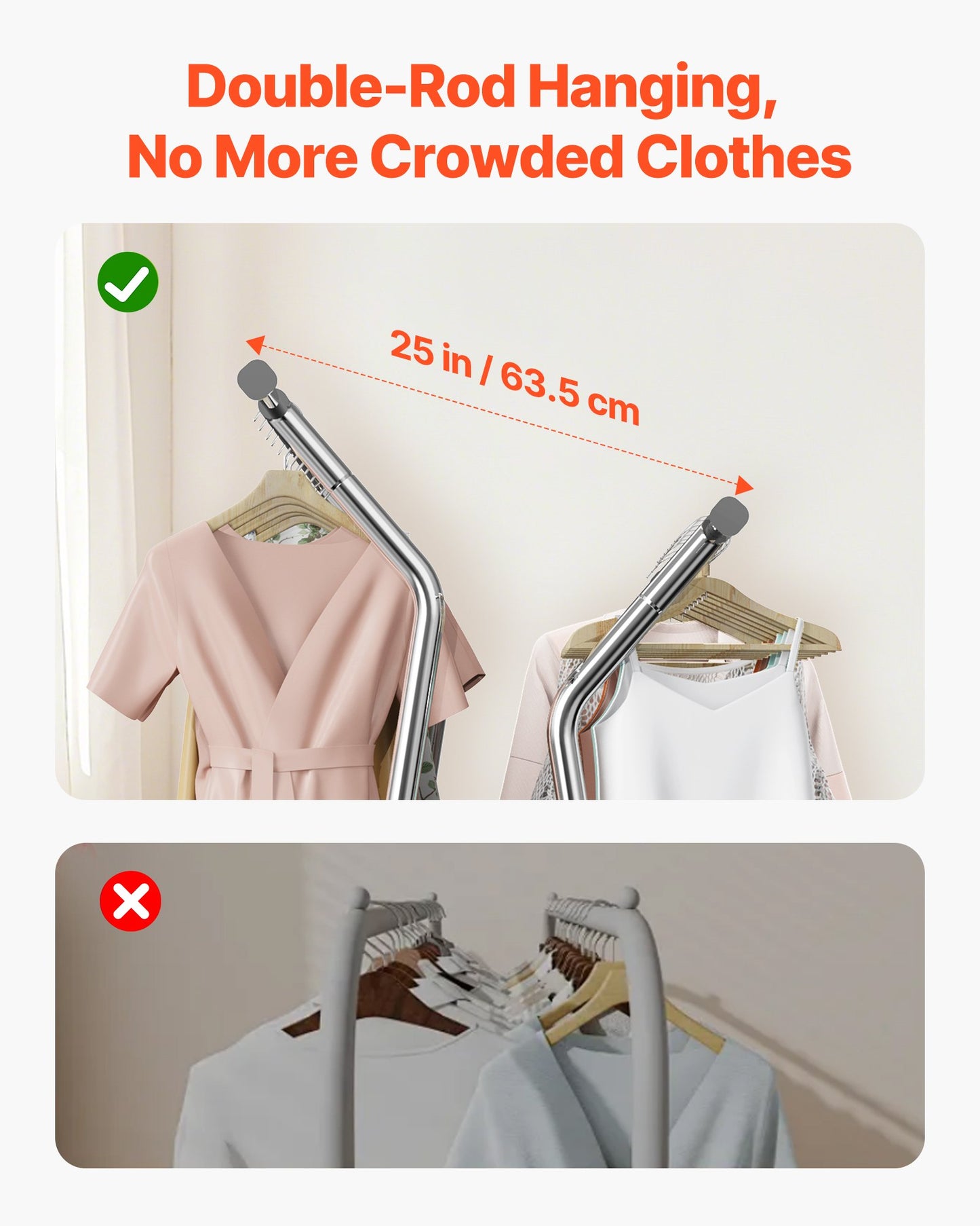 Heavy-Duty Rolling Clothes Rack with Double Hanging Rods & Storage Basket