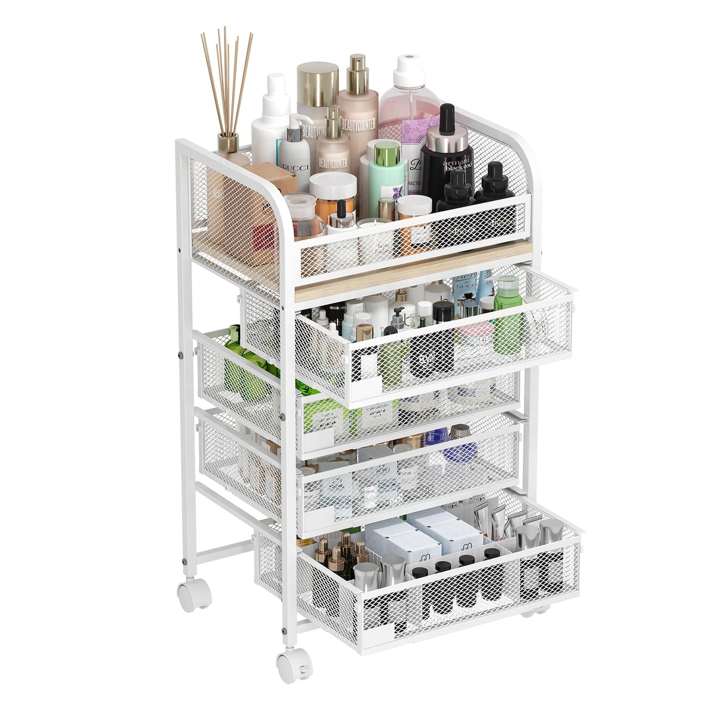 White 4-Drawer Makeup Organizer Cart with Wheels for Skincare, Perfume & Cosmetics