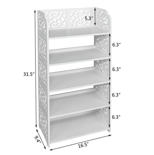 5-Tier White Carved Shoe Rack | Space-Saving Freestanding Shoe Storage Organizer
