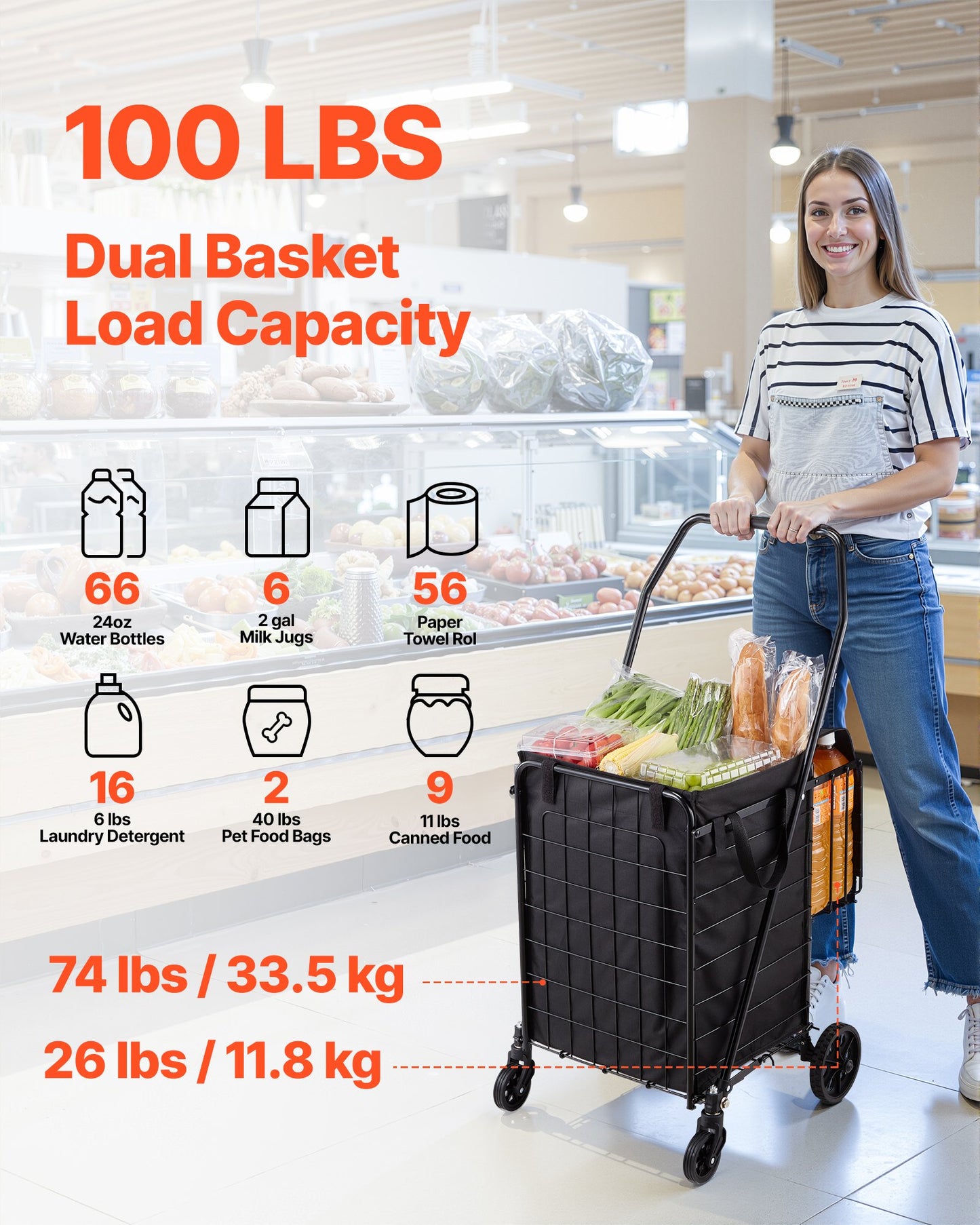 Rolling Folding Shopping Cart – Heavy Duty Grocery & Clothing Utility Cart
